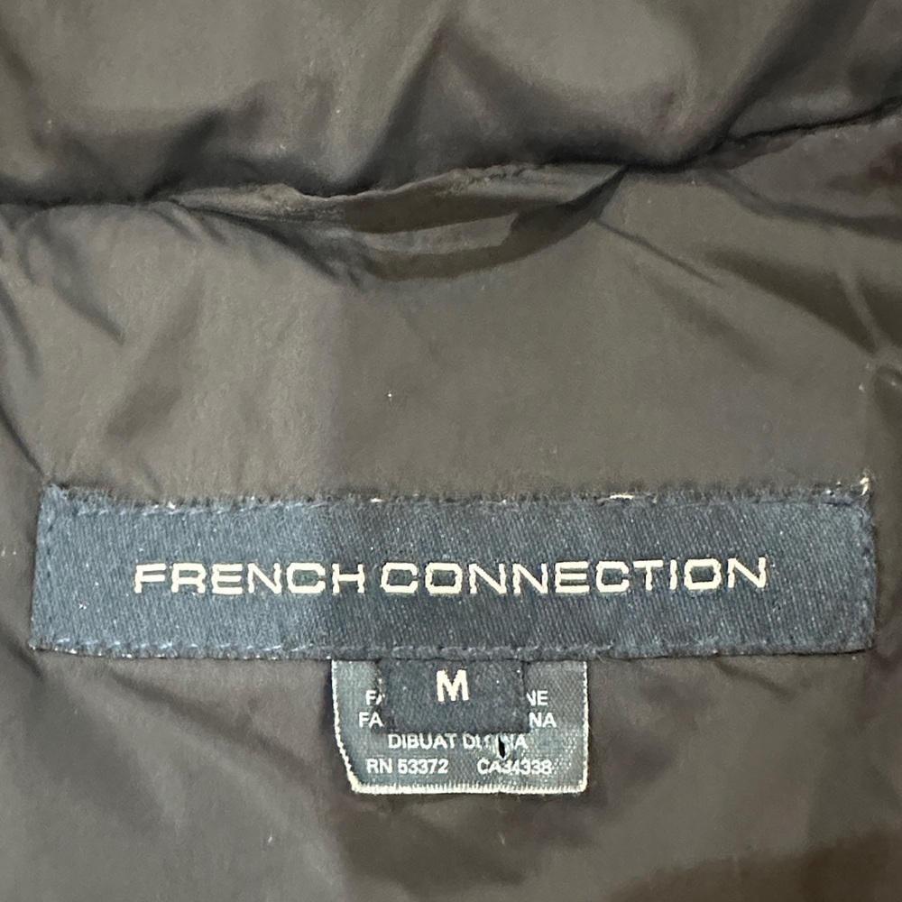 French Connection Black Asymmetric Puffer Faux Fur Trim Quilted Warm Coat Size M - Picture 14 of 16